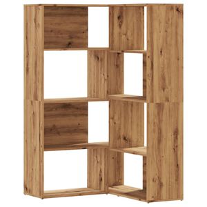 vidaXL 4 szintes t&ouml;lgy sz&iacute;nű szerelt fa sarokk&ouml;nyvespolc 85x85x140 cm