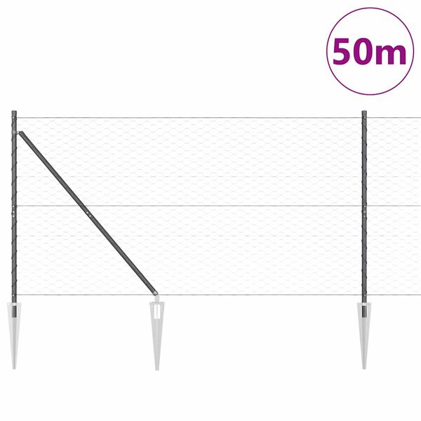vidaXL Ker&iacute;t&eacute;soszlop Sz&uuml;rke 50 x 1,2 m (50 mm h&aacute;l&oacute;s) Ac&eacute;l &eacute;s PVC