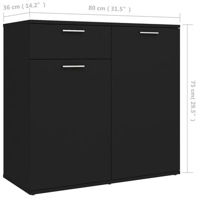 vidaXL fekete forgácslap tálalószekrény 80 x 36 x 75 cm