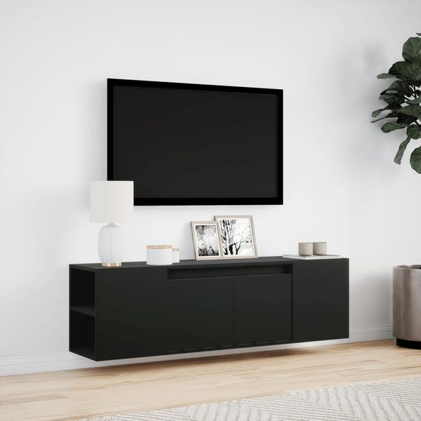 vidaXL fekete fali TV-szekrény LED-világítással 135x31x39,5 cm