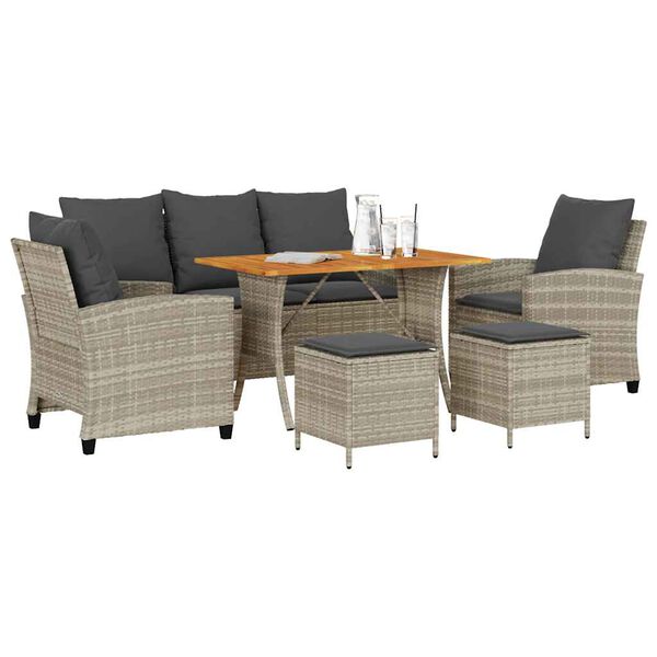 vidaXL 6 r&eacute;szes vil&aacute;gossz&uuml;rke polyrattan kerti &uuml;lőgarnit&uacute;ra p&aacute;rn&aacute;kkal