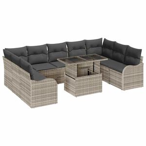 vidaXL Kerti Kanap&eacute; Szett p&aacute;rn&aacute;val 10 pcs Vil&aacute;gossz&uuml;rke Poly Rattan