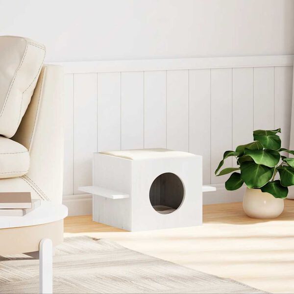 vidaXL tömör fenyőfa macskaház fehér 51x35x30 cm