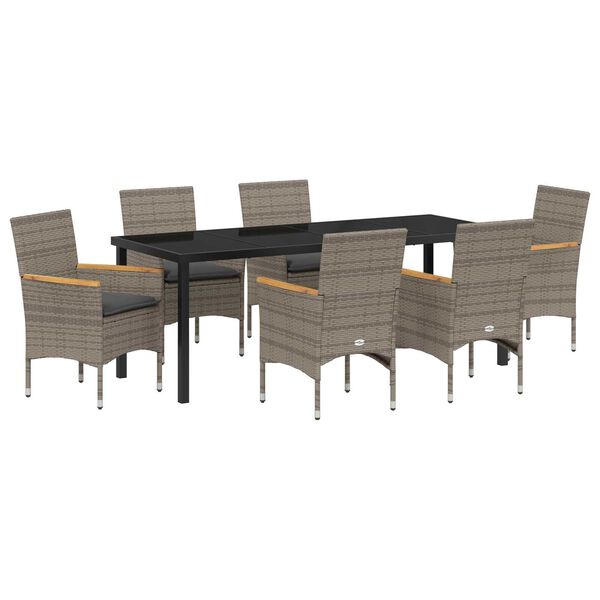 vidaXL Kert &eacute;tkező szett p&aacute;rn&aacute;val 7 pcs Sz&uuml;rke polirattan