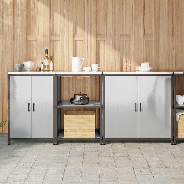 vidaXL Konyhai T&aacute;rol&oacute; K&eacute;szlet polcokkal 3 pcs Ez&uuml;st Rozsdamentes ac&eacute;l