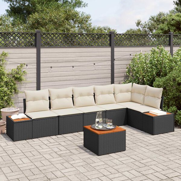vidaXL Kerti Kanap&eacute; Szett p&aacute;rn&aacute;val 6 pcs Fekete &eacute;s Kr&eacute;m Polyrattan