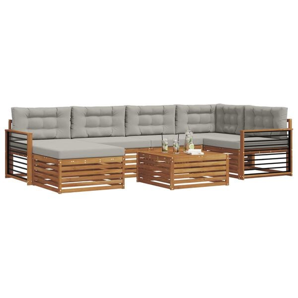 vidaXL K&uuml;lt&eacute;ri kanap&eacute; szett 7 pcs Term&eacute;szetes &eacute;s Vil&aacute;gossz&uuml;rke