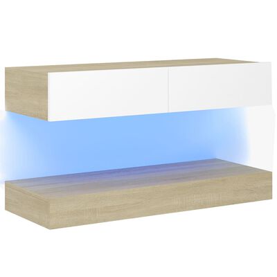 vidaXL fehér és sonoma színű TV-szekrény LED-del 90 x 35 cm
