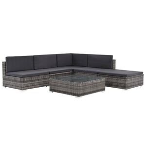 vidaXL 6 r&eacute;szes sz&uuml;rke polyrattan kerti &uuml;lőgarnit&uacute;ra p&aacute;rn&aacute;kkal