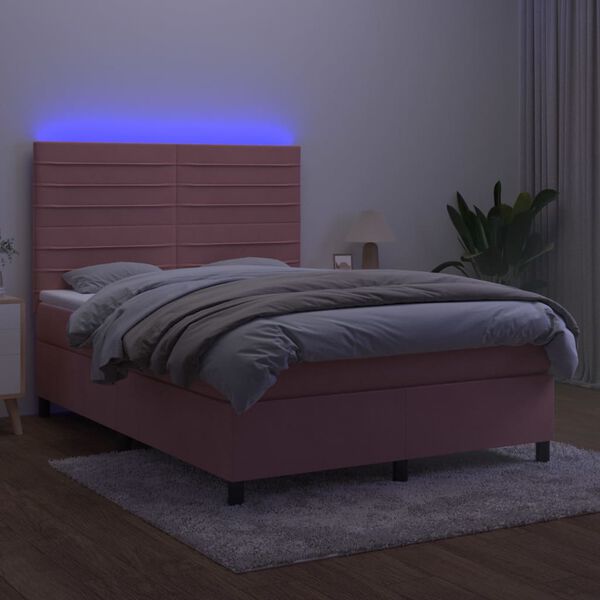 vidaXL r&oacute;zsasz&iacute;n b&aacute;rsony rug&oacute;s &eacute;s LED-es &aacute;gy matraccal 140x190 cm