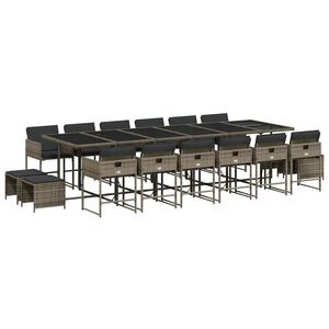 vidaXL 17 r&eacute;szes sz&uuml;rke polyrattan kerti &eacute;tkezőgarnit&uacute;ra p&aacute;rn&aacute;val