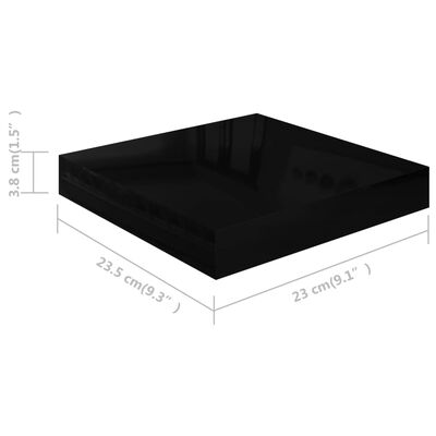 vidaXL 4 db magasfényű fekete MDF lebegő fali polc 23 x 23,5 x 3,8 cm