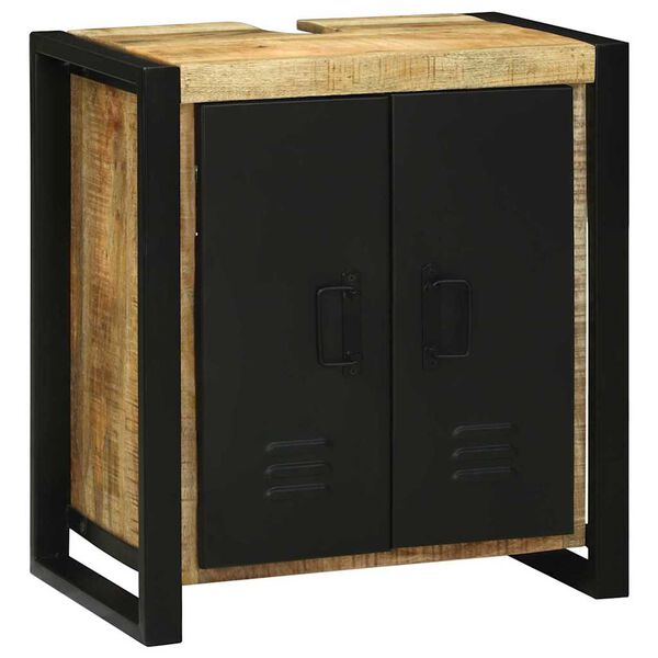 vidaXL F&uuml;rdőszoba b&uacute;tor szett 3 pcs Barna &eacute;s fekete T&ouml;m&ouml;r Mang&oacute;f&aacute;t