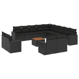 vidaXL 14 r&eacute;szes fekete polyrattan kerti &uuml;lőgarnit&uacute;ra p&aacute;rn&aacute;kkal