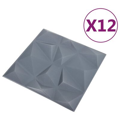 vidaXL 12 darab gyémánt szürke 3D fali panel 50 x 50 cm 3 m²