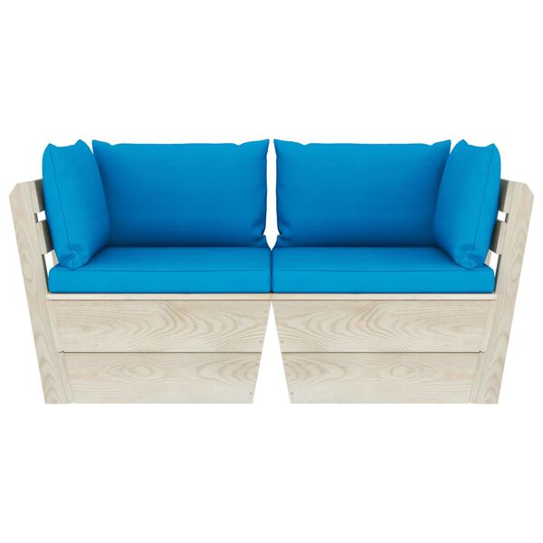 vidaXL k&eacute;tszem&eacute;lyes lucfenyő kerti raklapkanap&eacute; p&aacute;rn&aacute;kkal