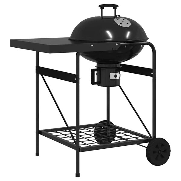 vidaXL K&uuml;lt&eacute;ri grill ker&eacute;kkel Fekete 91 x 71 x 107 cm F&eacute;m