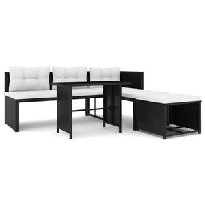 vidaXL 4 r&eacute;szes fekete polyrattan kerti t&aacute;rsalg&oacute; szett