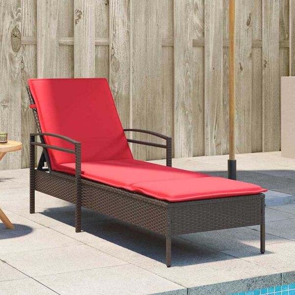 vidaXL barna napozóágy párnával 63x200x81 cm polyrattan (csak az USA-ban)