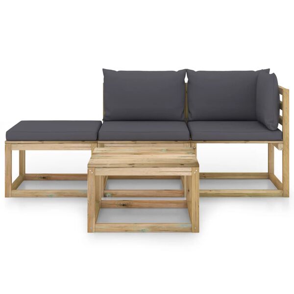 vidaXL 4 r&eacute;szes kerti &uuml;lőgarnit&uacute;ra antracitsz&uuml;rke p&aacute;rn&aacute;kkal