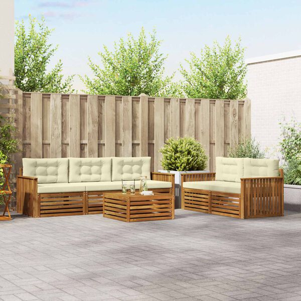 vidaXL K&uuml;lt&eacute;ri kanap&eacute; szett p&aacute;rn&aacute;val 6 pcs Term&eacute;szetes &eacute;s kr&eacute;msz&iacute;nű