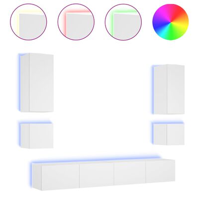 vidaXL 6 darab fehér falra szerelhető TV-szekrény LED-del