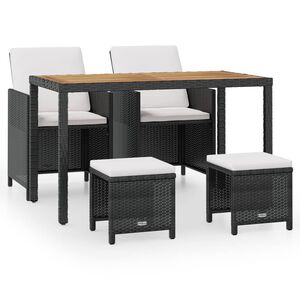 vidaXL 5 darabos fekete k&uuml;lt&eacute;ri polyrattan &eacute;s ak&aacute;cfa &eacute;tkezőszett
