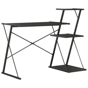 vidaXL fekete &iacute;r&oacute;asztal polccal 116 x 50 x 93 cm