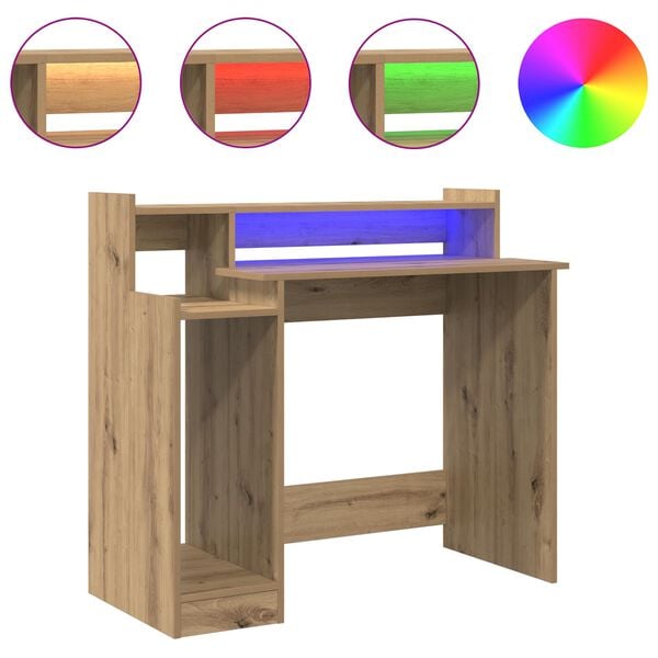 vidaXL Asztal LED -es l&aacute;mp&aacute;kkal Artisan t&ouml;lgy 97 x 45 x 90 cm Faanyag