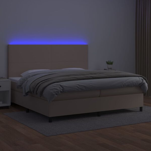 vidaXL cappuccino sz&iacute;nű műbőr rug&oacute;s &aacute;gy matraccal &eacute;s LED-del 200x200cm