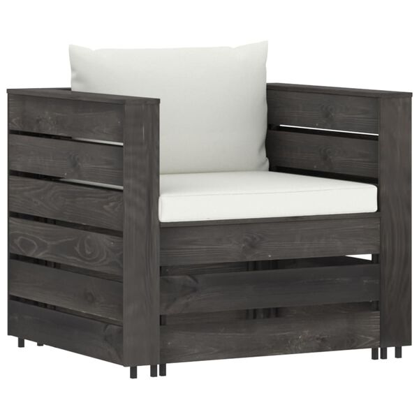 vidaXL 2 részes szürke impregnált fa kerti társalgó párnákkal