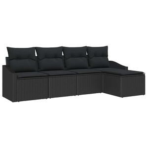 vidaXL Kanap&eacute; Szett p&aacute;rn&aacute;val t&aacute;rol&oacute;val 5 pcs Fekete polirattan