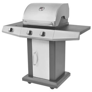 vidaXL G&aacute;z Grills&uuml;tő ker&eacute;kkel ajt&oacute;val Ez&uuml;st Ac&eacute;l f&eacute;m t&ouml;mlővel