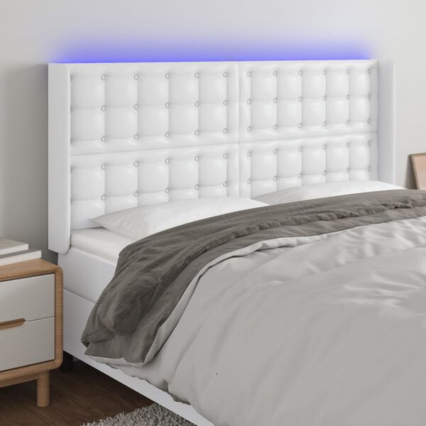 vidaXL feh&eacute;r műbőr LED-es fejt&aacute;mla 183x16x118/128 cm