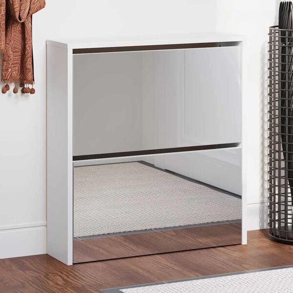 vidaXL magasf&eacute;nyű feh&eacute;r 2 szintes cipőszekr&eacute;ny t&uuml;k&ouml;rrel 63 x 17 x 67cm