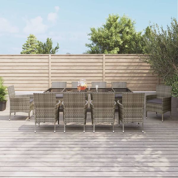 vidaXL 11 r&eacute;szes sz&uuml;rke polyrattan kerti &uuml;lőgarnit&uacute;ra p&aacute;rn&aacute;kkal