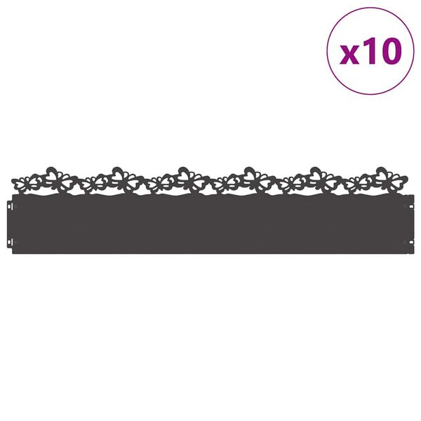 vidaXL Gyepszegélyek 10 pcs Fekete 103 x 0,05 x 22 cm Acél