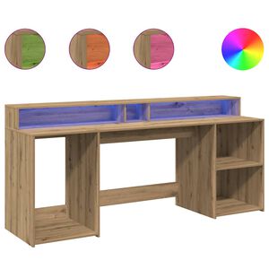 vidaXL k&eacute;zműves t&ouml;lgy sz&iacute;nű szerelt fa LED-es &iacute;r&oacute;asztal 200x55x91 cm