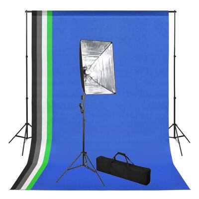 vidaXL fotóstúdió-felszerelés hátterekkel és softbox lámpával
