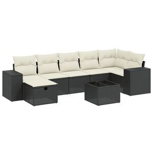 vidaXL 8 r&eacute;szes fekete polyrattan kerti &uuml;lőgarnit&uacute;ra p&aacute;rn&aacute;kkal