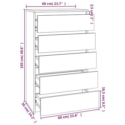 vidaXL szürke sonoma színű szerelt fa fiókos szekrény 60 x 36 x 103 cm