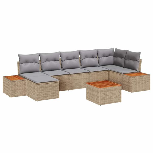 vidaXL Kerti Kanap&eacute; Szett 8 pcs Beige &eacute;s Vil&aacute;gossz&uuml;rke Polyrattan