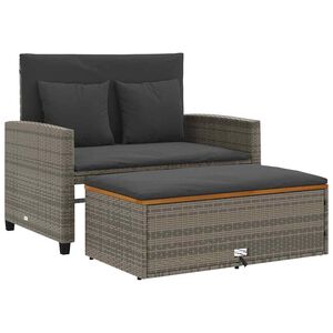 vidaXL 2 szem&eacute;lyes sz&uuml;rke polyrattan/ak&aacute;cfa kerti kanap&eacute; p&aacute;rn&aacute;val