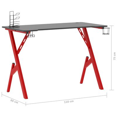 vidaXL fekete-piros Y-lábú gamer asztal 110 x 60 x 75 cm
