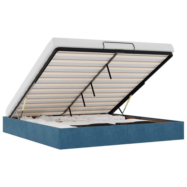 vidaXL Ottomán ágykeret matrac nélkül sötétkék 200x200 cm bársony