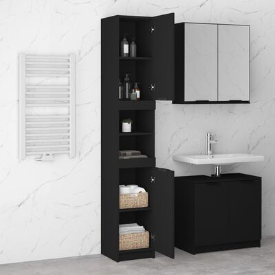 vidaXL fekete szerelt fa fürdőszobaszekrény 32 x 34 x 188,5 cm