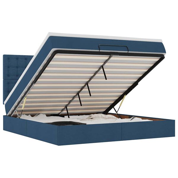 vidaXL Ottomán ágykeret matraccal kék 160x200cm szövet