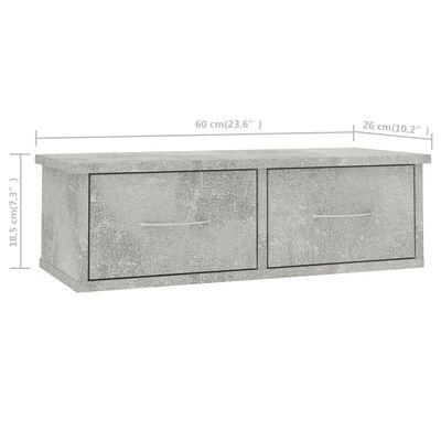 vidaXL betonszürke falra szerelhető fiókos polc 60 x 26 x 18,5 cm