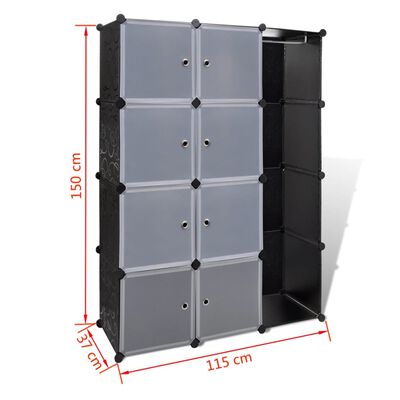 vidaXL fekete/fehér szekrény 9 tárolórekesszel 37 x 146 x 180,5 cm