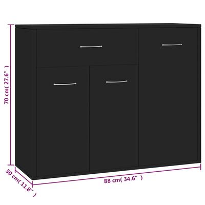 vidaXL fekete forgácslap tálalószekrény 88 x 30 x 70 cm
